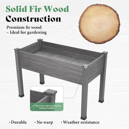 AMERLIFE Raised Garden Bed, 48x30x24 Inches Elevated Wood Planter Box with Bed Liner, Legs, Divider, Drainage Holes, Stand for Backyard, Patio, 330 Lb Capacity - Grey