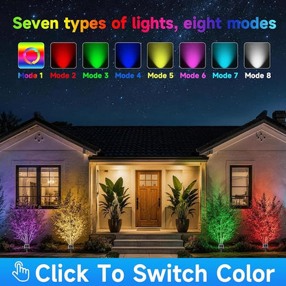 RGB Solar Spot Lights : 2 IN 1 Solar Lights Outdoor with 8 Lighting Modes & PC Light Guide Column for Tree Garden Yard Pathway | RGB Color Changing Landscape Lights | IP65 Waterproof | 6 Pack