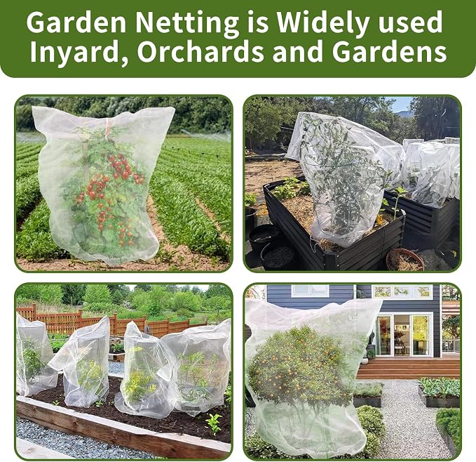 2 Pcs 6x6ft Fruit Tree Covers with Zipper and Drawstring,Nets to Protect Garden Blueberry Bushes from Birds and Insects, Fruit Tree Netting for Vegetable