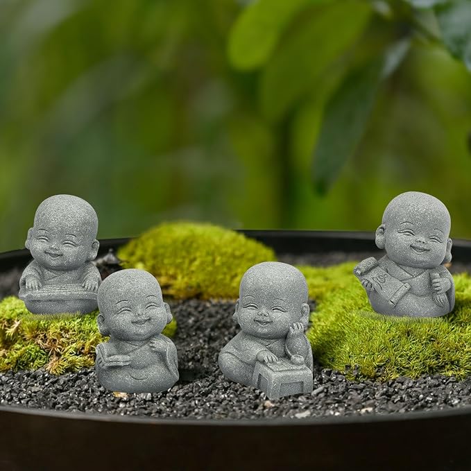 Buddha Statue for Home Decor - 2 Inch Sandstone Figurines for Spiritual Decor, Feng Shui, Zen Garden, Car Dashboard, Office Desk, Home & Garden Decor with Blessing Amulet