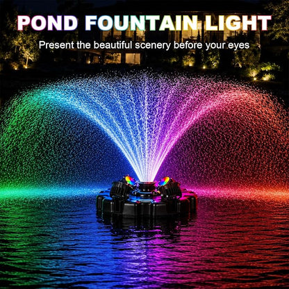 Pond Fountain Aerator, with 4 RGB Lights 1HP 110V 15000 GPH Pond Fountain Pump with Lights, Fully Automatic Lake Floating Fountain, 100 FT Power Cord, Pond Fountains for Large Ponds Lake