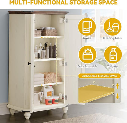 DWVO 4-Tier Storage Cabinet, 45.2" Farmhouse Kitchen Pantry Cabinet wth 2 Shutters-Doors & Adjustable Shelves, Wooden Tool Cabinet for Dining Room, Bathroom, Living Room, Laundry Room, Office, White | 4-Tier Storage Cabinet, Adjustable Shelves, Wooden ...
