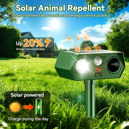 2026 Upgraded Solar Ultrasonic Animal Repeller Outdoor Deer Repellent Devices Waterproof, Motion Activated Animal Deterrent Devices to Scare Cat Squirrel Rabbit Raccoon Skunk for Yard Garden
