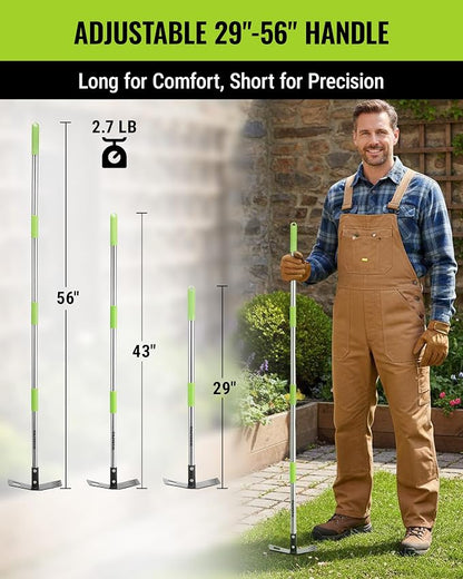 WORKPRO Weed Puller Tool with Long Handle, 2-in-1 Garden Hoe & Weed Rake | 29"-56" Adjustable Manual Weeding Tool, Uprooting Weed Remover Gardening Weeder Tools for Yard, Lawn, Patio and Garden