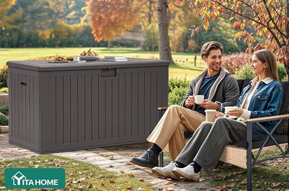 YITAHOME 220 Gallon Double-Wall Deck Box with Divider & Side Handles | Outdoor Large Storage for Patio Furniture Cushions, Garden Pool Accessories, Water Resistant & Lockable