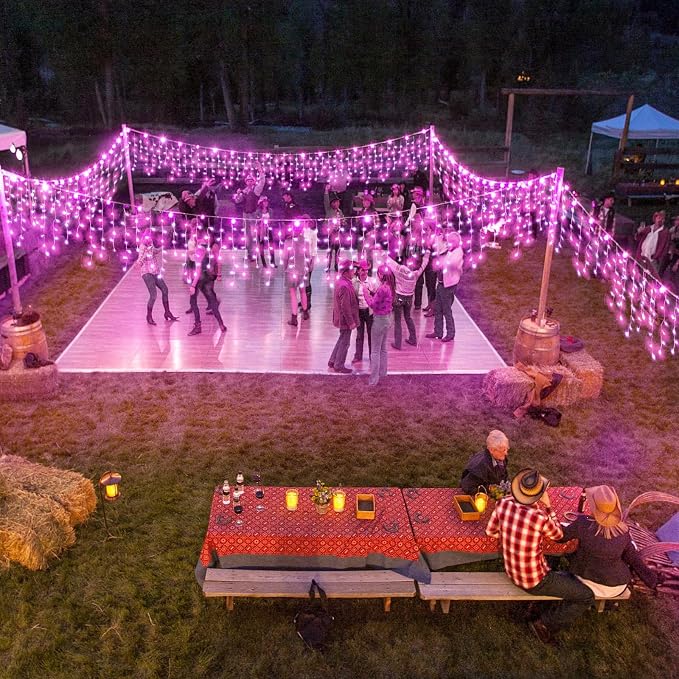33ft Icicle Lights for Outside, Pink Christmas Lights Outdoor Waterproof for House, 400 LED Twinkle Light with 75 Drops Clear Wire Short Curtain Lights for Room Home Wall Indoor Decorations