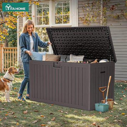 YITAHOME 220 Gallon Double-Wall Deck Box with Divider & Side Handles | Outdoor Large Storage for Patio Furniture Cushions, Garden Pool Accessories, Water Resistant & Lockable