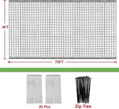 4 x 75ft Deer Fence Netting, Heavy Duty Plastic Mesh Plastic Fence Deer Netting, 55GSM Deer Fence for Garden, Reinforced Edges Anti Bird Netting Mesh for Trees Vegetable Raised Bed(55GSM, 4 x 75ft)