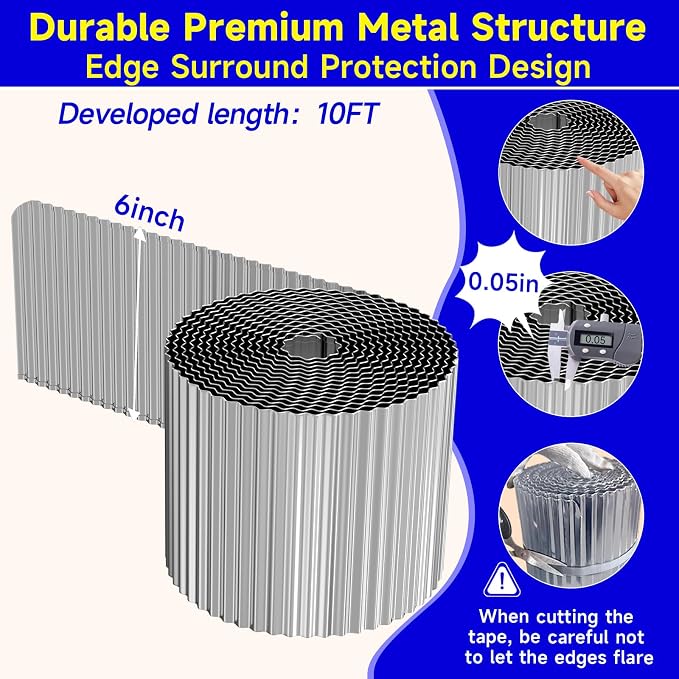 Corrugated Garden Edging, 6"×10Ft Galvanized Steel Landscape Edging & Lawn Edging Border, Metal Garden Border for Flower Beds, Garden，Lawn，Raised Beds & Tree Surrounds (Silver)