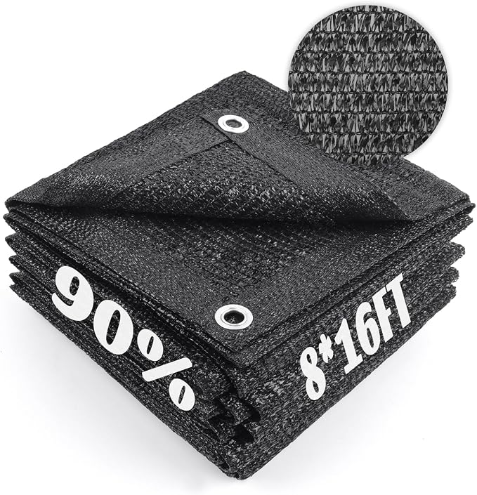 Cool Area 90% Sun Shade Cloth Mesh Tarp with Grommets for Plant Cover 8x16ft Patio Canopy Garden Pergola Greenhouse Car Barn Kennel Black