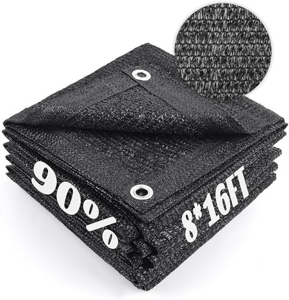 Cool Area 90% Sun Shade Cloth Mesh Tarp with Grommets for Plant Cover 8x16ft Patio Canopy Garden Pergola Greenhouse Car Barn Kennel Black