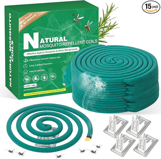 30Pack Mosquito Repellent Coils - Mosquito Repellent Outdoor Patio with 5-7 Hour Protection Covers 12ft, Mosquito Bits Safe & Effective for Yard, Patio, Camping, Garden, Deck & BBQ Areas