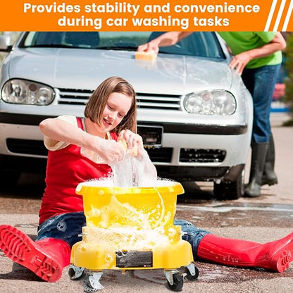 MaxWorks 50978 Car Wash Bucket Dolly – Rolling 5-Gallon Bucket Holder with Removable Debris Catcher & 5 Locking Wheels – Ideal for Washing, Waxing, Polishing & Detailing