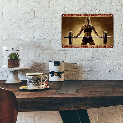 PEACHGARDEN Fitness Vintage Metal Tin Sign You Don't Stop Lifting When You Get Old Motivational Gym Wall Art for Home Weight Lifting Decor & Funny Workout Poster for Gym Cafe Bar 8x12inch