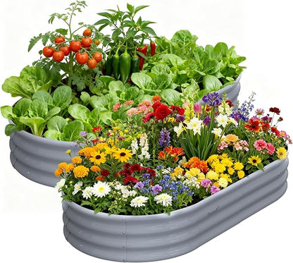 Galvanized Raised Garden Bed, 2 Pack 6x3x1ft Oval Metal Planter Box | Easy Tool-Free Assembly, Beginner & Senior Friendly, 12" Tall Large Outdoor Gardening Beds for Vegetables, Flowers, Herb Gray