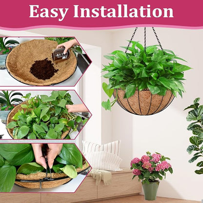 Halatool 20 Inch Large Hanging Baskets Planters for Outdoor Plants, 2 Pack | Metal Outdoor Hanging Baskets with Coco Liner, Round Hanging Flower Pot for Plants Flowers Garden Decorations