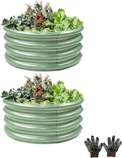 Gartist 2 pcs 2×2×1 ft Round Metal Raised Garden Bed, Light Green Galvanized Outdoor Planter Box for Vegetables, Fruits, Flowers & Herbs