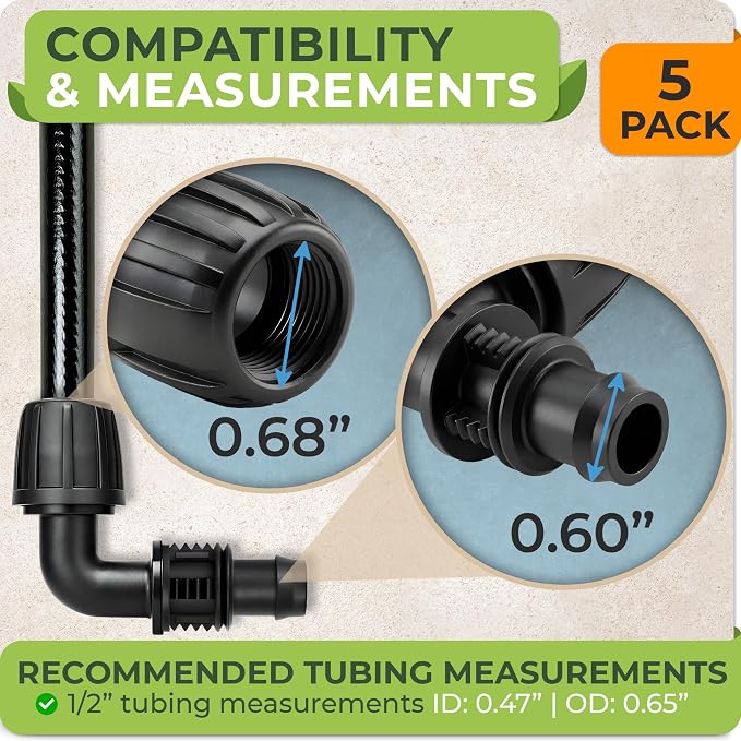 Carpathen Drip Irrigation Parts - 5PCS 1/2 inch Elbow for Quick Connect Drip Irrigation System - Leak Free Elbow Connectors for 1/2" Tubing