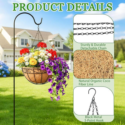 Hanging Planters for Outdoor Plants 4 Pack 14 inch Metal Hanging Flower Basket with Coco Coir Liner Wire Plant Holder Watering Flower Baskets Pot Hanger Garden Decoration for Indoor Outdoor(HBL)