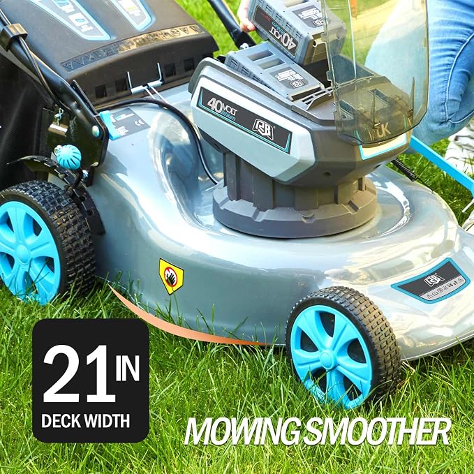 RB 80V 18" Cordless Lawn Mower with 2x40V 4Ah Battery & Fast Charger | 7 cutting heights. Brushless motor & low noise. 4-in-1 function (Mulching, rear discharge, side discharge, and bagging)