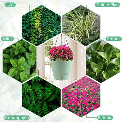 8 Inch Hanging Planters Indoor Outdoor, 3 Pack Plastic Self Watering Plant Pots with Drainage Holes & Saucers, Hanging Baskets Flower Pots with Chain for Ivy, Spider Plant, Pothos, Ferns
