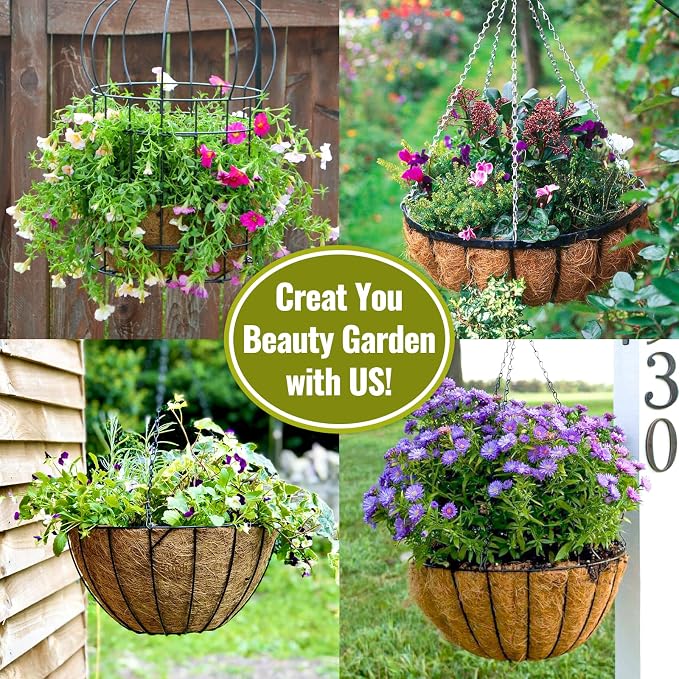 Legigo 3 Pack 16 Inch Hanging Basket Coco Liners Replacement, 100% Natural Round Coconut Coco Fiber Planter Basket Liners for Hanging Basket Flowers/Vegetables