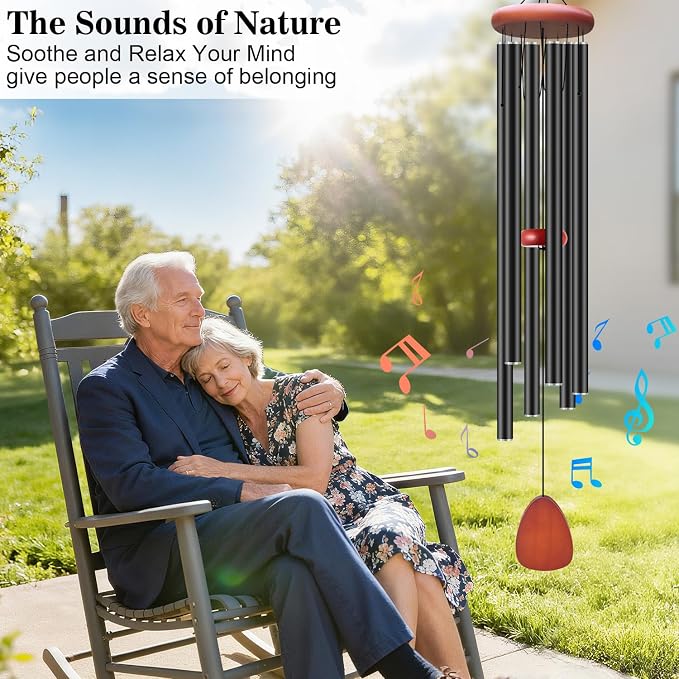 WENANA Large Wind Chimes for Outside Deep Tone, Soothing Melodic Memorial Sympathy Wind Chime, Suitable Outdoor Garden Decor, Gift for Mom Women Neighbors (Black Wind Chime -46 in)