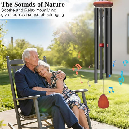 WENANA Large Wind Chimes for Outside Deep Tone, Soothing Melodic Memorial Sympathy Wind Chime, Suitable Outdoor Garden Decor, Gift for Mom Women Neighbors (Black Wind Chime -46 in)