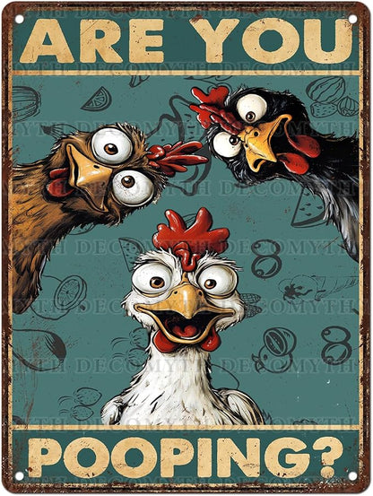 Vintage Chicken Tin Sign Are You Pooping Retro Bathroom Metal Poster Funny Wall Art Toilet Man Cave Bar Cafe Indoor Room Garage Store Office Farmhouse 12 * 16inch