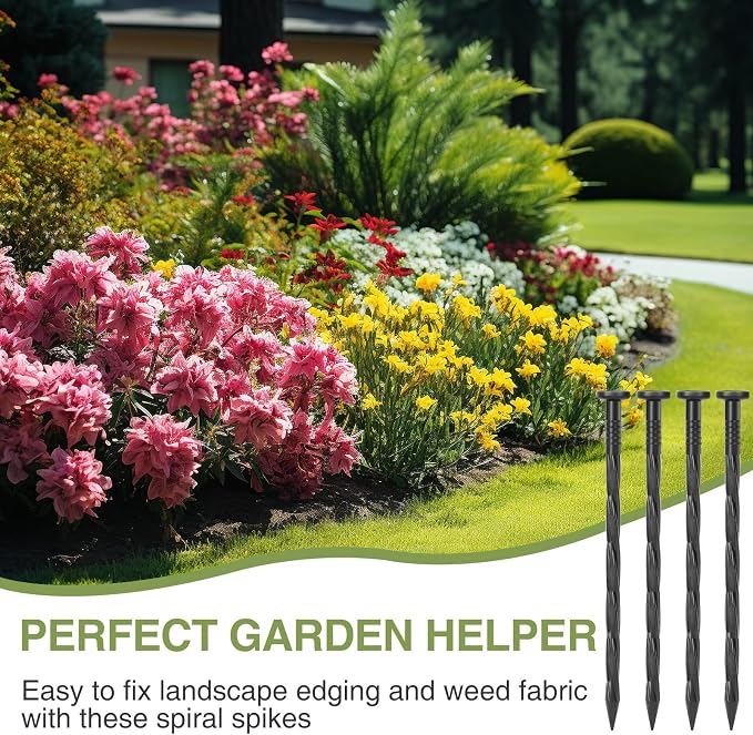 100Pack Plastic Landscape Edging Spikes, 8 Inch Spiral Landscape Anchoring Spikes，Landscape Spikes for Garden Lawn Yard, Paver Edging, Weed Barrier, Artificial Turf & More