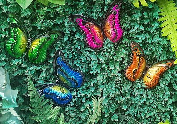 Metal Butterfly Wall Art Decor - 6.5" Outdoor Fence Decoration, Hanging for Garden Yard Living Room Bedroom Patio Balcony(4 Pack)