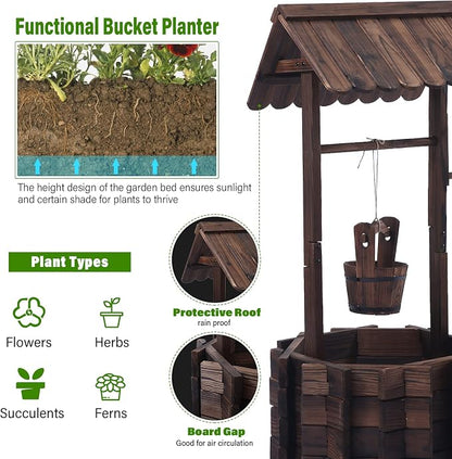 Notume Garden Wooden Decor Rustic Wishing Well Planter Outdoor Home Décor for Patio, Upgrade Wishing Well Garden, Yard Hanging Bucket Patio Lawn Backyard Home Decor