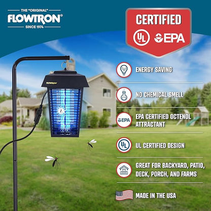 Flowtron Electric Bug Zapper 1 Acre Outdoor Insect Control with Dual Lure Method, 40W UV Light & Octenol Attractant for Fly & Mosquito, 5600V Kill Grid, Made in USA, UL Certified