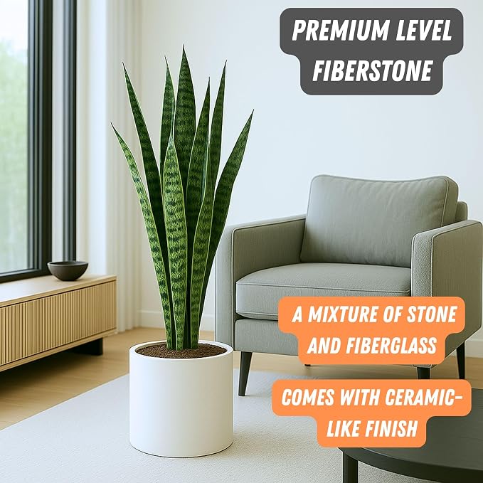 Fox & Fern Large Indoor Planter, Modern Large Plant Pot for Indoor or Outdoor, UV and Frost Resistant - 12 Inch, Matte White Flower Pot with Hidden Saucer, Lightweight