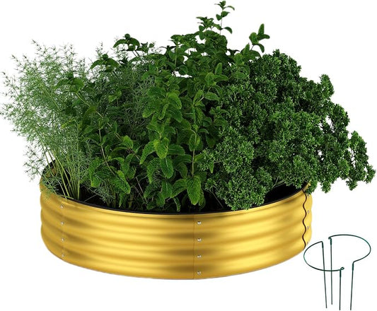 ZFHgarden Garden Box Raised Flower Bed Galvanized Metal Planter Round Raised Garden Bed Kit for Gardening Outdoor 1PC Gold 2X2X1FT
