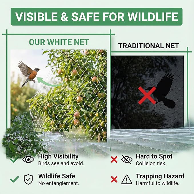 GWHOLE 33 x13 Ft Bird Netting for Garden Tree and Plant Protection, Garden Netting with 1 Inch Mesh Net for Anti Bird Chicken Deer, White