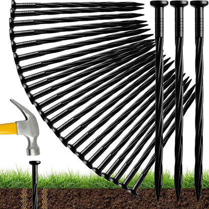 Honoson 100 Pack Landscaping Spikes Anchoring Spike Plastic Ground Stake for Lawn, Weed Barriers, Turf, Paver Edging, House Construction