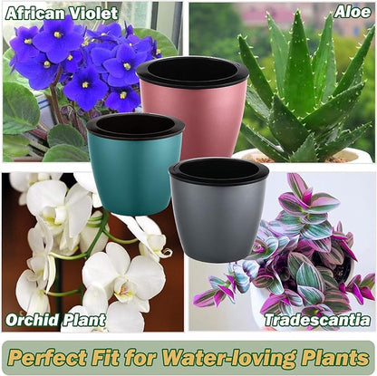 Planterhoma Premium 5 Pack Self Watering Pots for Indoor Plants, Rose Gold, 6.7 inch