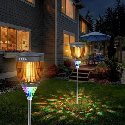 All in 1 Solar Bug Zapper Outdoor, Flame & Projection Mode, Auto/Manual Modes, 4200V Electric Mosquito Killer with High Powered, IPX5 Waterproof Rechargeable Fly Insect Trap for Patio Garden Yard RV