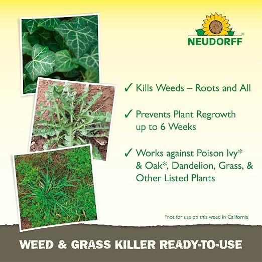 Neudorff Weed and Grass Killer, See Results in 1 Hour: Kills Weeds – Roots and All, Fast Acting Brush and Vine Killer with Non-staining Formula; Rainfast in 3 Hours Ready-to-Use Spray (1 Gallon)