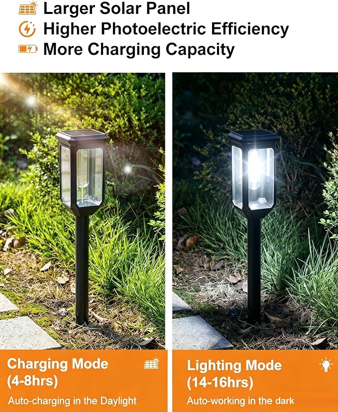 Tenmiro Solar Pathway Lights Outdoor 4 Pack LED Solar Powered Garden Lights Waterproof IP65 Outdoor Light for Yard Lawn Patio Path Walkway Driveway Decor 6500K