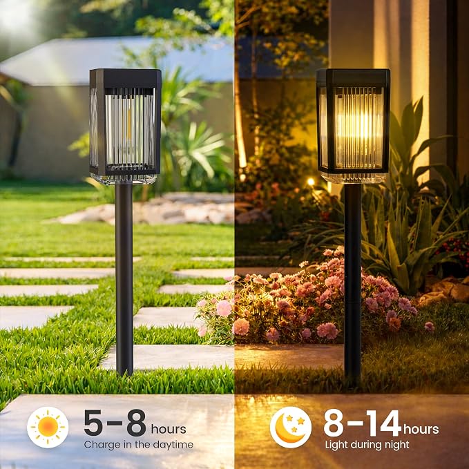 Solar Pathway Lights, 12 Pack Solar Powered Garden Lights Waterproof IP65, 3 Brightness Modes 10-40 LM Outdoor Light for Lawn Patio Walkway Driveway Decor Landscape Lighting (Warm White)