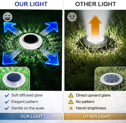 Solar Ground Lights Outdoor, 2 Pack Solar Powered Pathway Lights IP67 Waterproof Anti Glare Diamond Solar Garden Lights Landscape Lighting for Patio Yard Deck Walkway, Cold White