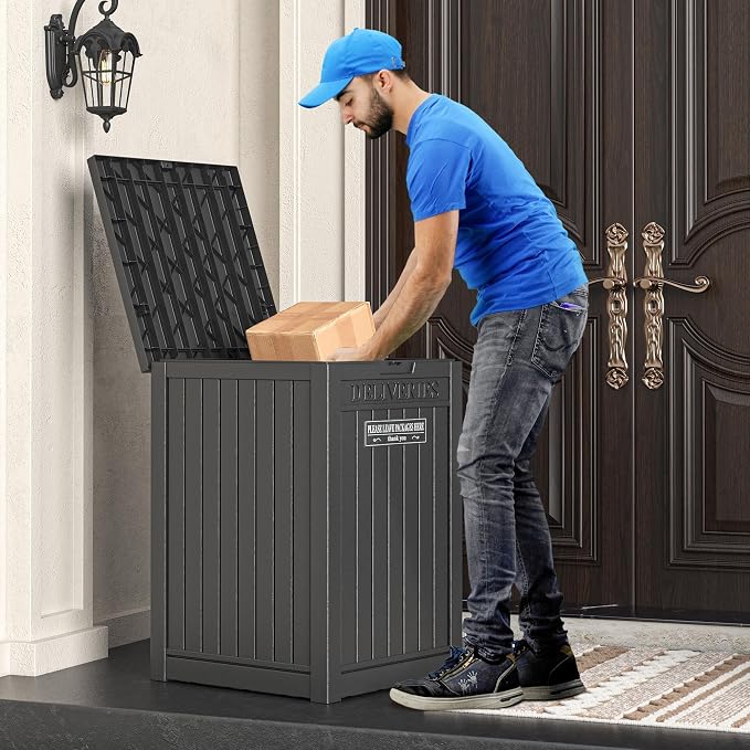 LHBGO Package Delivery Box for Outside, 48 Gallon Storage with Lockable Secure, Large Double Wall Resin Outdoor Package Delivery Waterproof Deck
