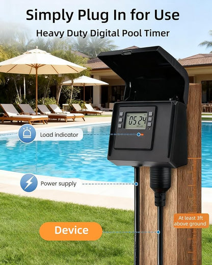 Digital Pool Pump Timer,NEMA L5-20R Plug-in Timer with Dual Outlets