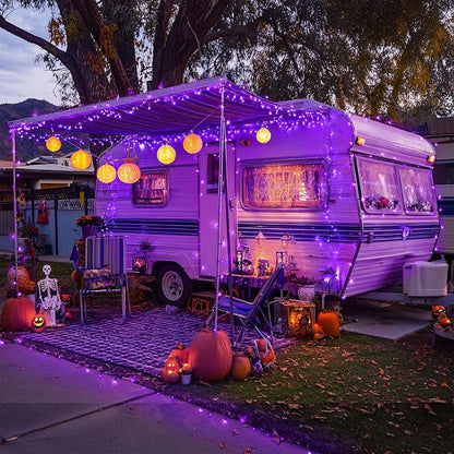 JMEXSUSS 2 Pack Solar Halloween Lights, Total 151FT 400 LED, Purple | Outdoor Waterproof, 8 Modes Solar String Lights for Outside Patio Christmas Tree Garden Yard Halloween Decorations