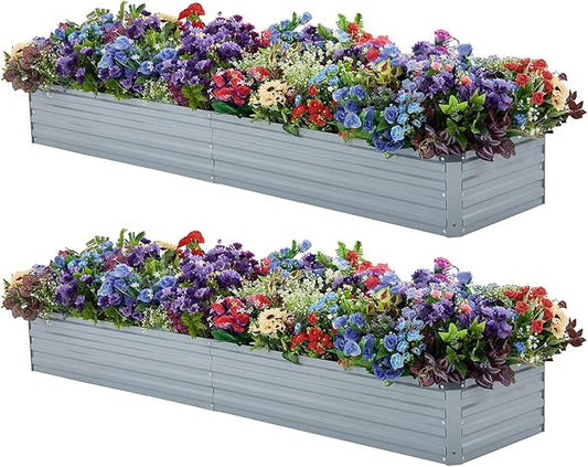 Meberam 2 Pack 6x1.5x1FT Galvanized Raised Garden Beds Kit Outdoor Metal Gardening Planter Box for Vegetable Elevated Flower Herbs,Gray