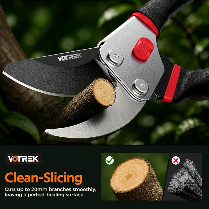 VOTREK® 8.5” Pruning Shears, Professional Garden Pruner with Jam-Proof Spring & Ever-Sharp SK5 Blade, Ergonomic Bypass Clippers for Rose, Tree Trimming, Heavy Duty Bonsai Scissor for Weak Hand
