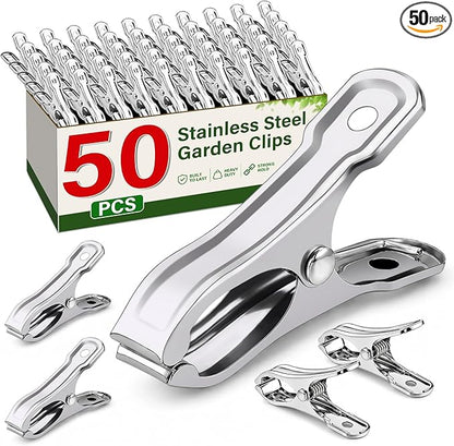 50 Pcs Garden Clamp, Stainless Steel Metal Clip for Garden Netting | Garden Clips for Netting, Greenhouse Clip with Strong Grip, Heavy Duty Clamp, Outdoor Clip for Shade Cloth, Laundry, Fabric