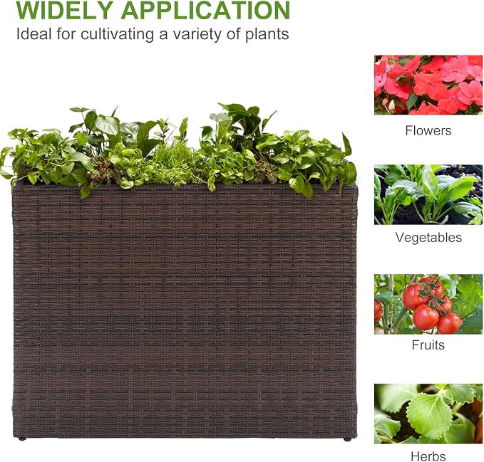 LEWIS&WAYNE Tall Planters for Outdoor Wicker Large Rectangular Block Box | All-Weather, Handmade PE Rattan, Removable Liner, Indoor Outdoor, Patio Porch Garden, Modern Design